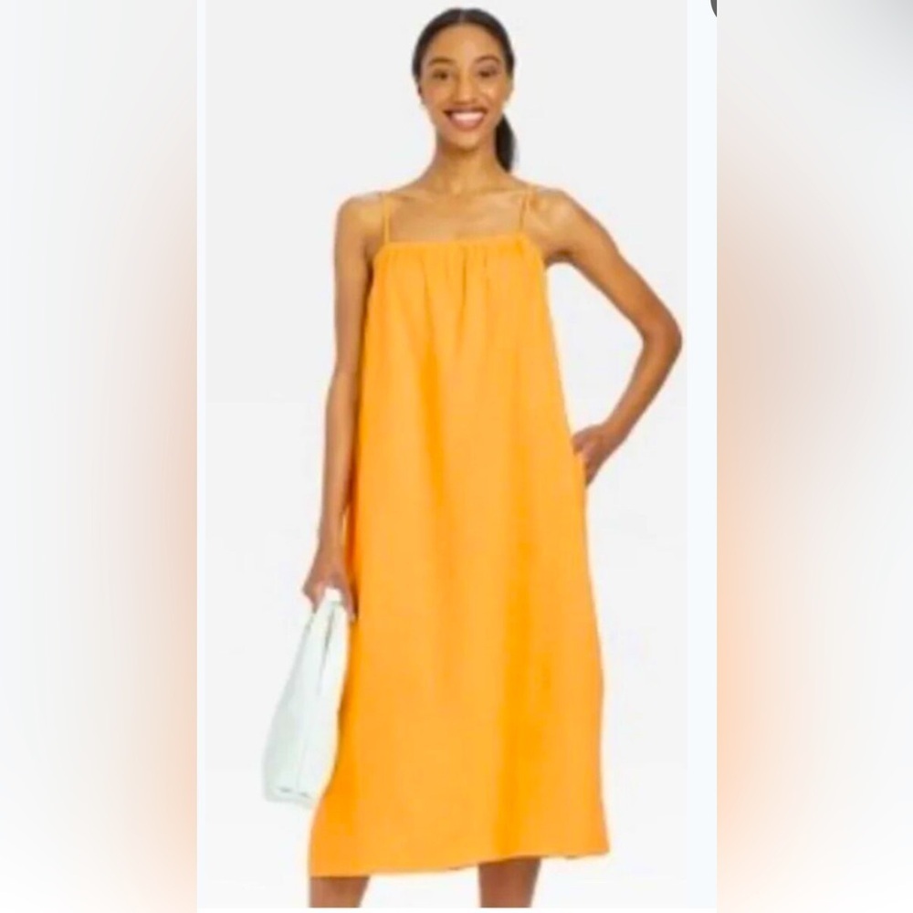 A New Day Orange Linen Tank Dress – Size Large